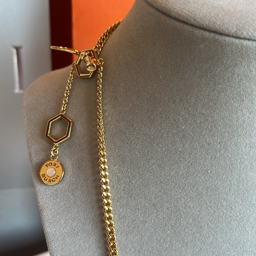 Tory Burch Gold and Blue Beaded Tassel Necklace - Picture 9 of 10